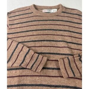 Karolls Sweater Mens Large Dusty Rose Striped Wool Blend Knit Viintage